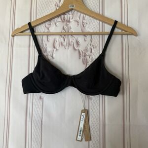 Skims Cotton Jersey T-Shirt Bra In Soot Black Size 32B NWT